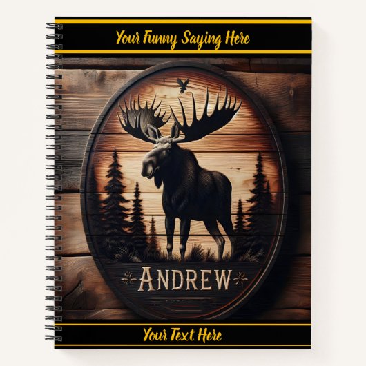 Hout-gesneden elanden in een bos scène notitieboek (Voorkant)