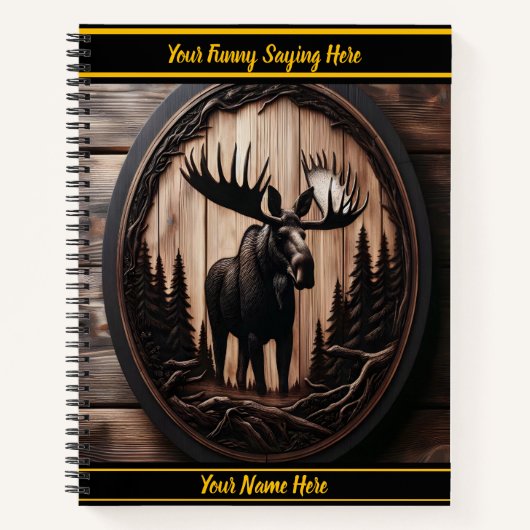 Hout-gesneden elanden in een bosrijke omgeving notitieboek (Voorkant)