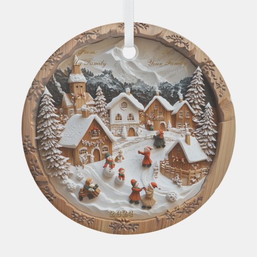  "Hout gesneden" kerst Glas Ornament (Voorkant)