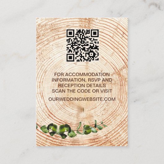 Hout Gesneden plak groen Bruiloft Details QR-code Informatiekaartje (Achterkant)