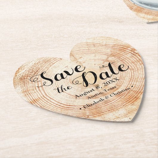 Hout gesneden plak Rustieke bruiloft Bewaar de dat Kartonnen Onderzetters (Gekanteld)