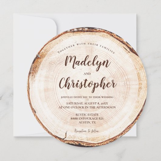 Hout gesneden plak rustieke bruiloft handlettering kaart (Voorkant)