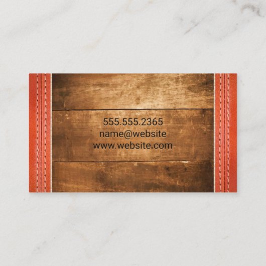 Hout | Gestikt Leer Visitekaartje (Achterkant)