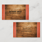 Hout | Gestikt Leer Visitekaartje (Voorkant / Achterkant)