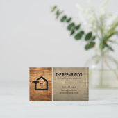 Hout | gestikt sepia leder visitekaartje (Staand voorkant)