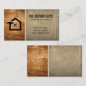 Hout | gestikt sepia leder visitekaartje (Voorkant / Achterkant)