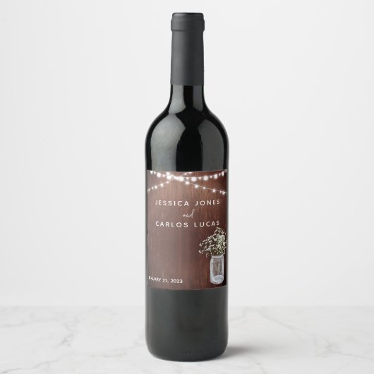 Hout Gipsplant Baby's Breath Metselwerkpot Wijn Wijn Etiket (Voorkant)