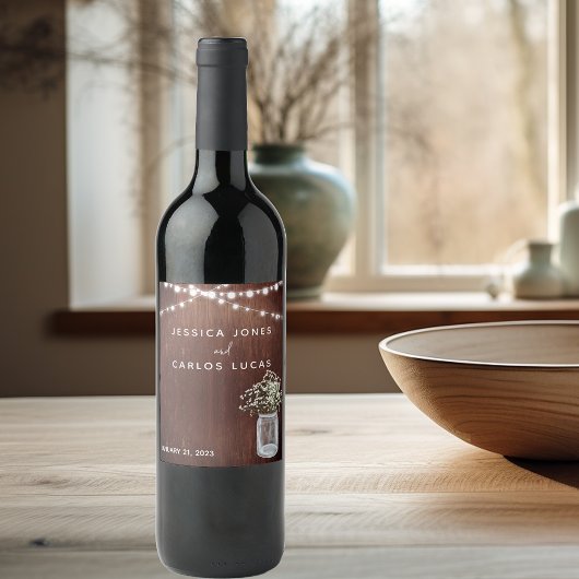 Hout Gipsplant Baby's Breath Metselwerkpot Wijn Wijn Etiket