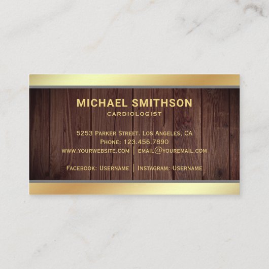 Hout Goud Caduceus Symbool Medisch Professioneel Visitekaartje (Achterkant)