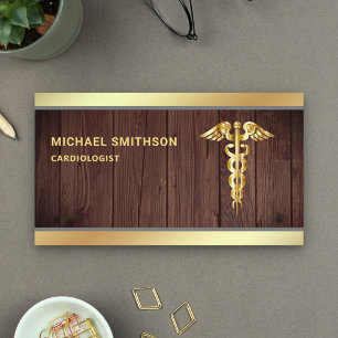 Hout Goud Caduceus Symbool Medisch Professioneel Visitekaartje