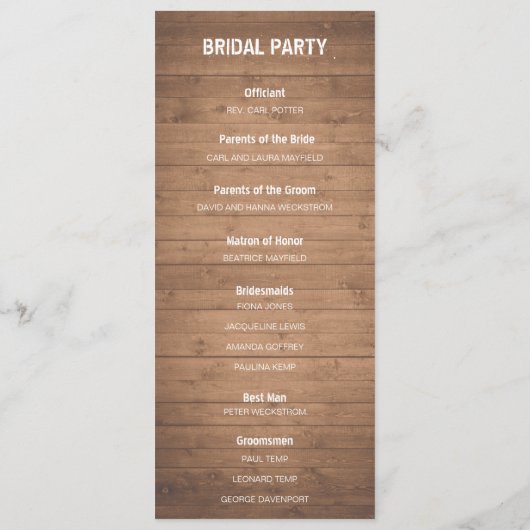 Hout Graan en String Lights Trouwprogramma Programmakaart (Achterkant)