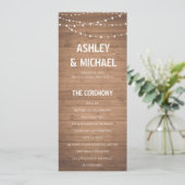Hout Graan en String Lights Trouwprogramma Programmakaart (Staand voorkant)