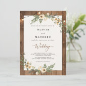 Hout Grain Bloom String Lights Wedding Kaart (Staand voorkant)
