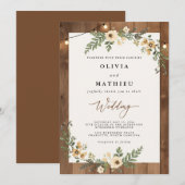 Hout Grain Bloom String Lights Wedding Kaart (Voorkant / Achterkant)