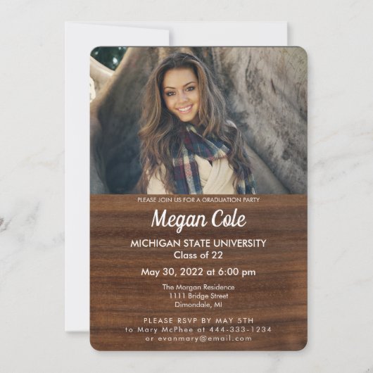 Hout Grain Foto Afstuderen Uitnodiging (Voorkant)