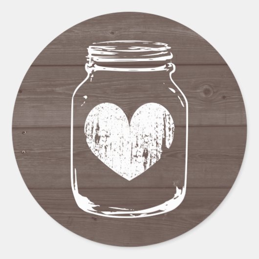 Hout grain land chic mason jar bruiloft stickers (Voorkant)