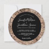 Hout Grain Rustic Wedding Boho Black Uitnodiging (Voorkant)