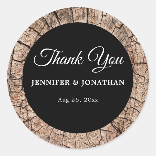 Hout Grain Rustic Wedding Dank je Ronde Sticker (Voorkant)