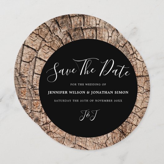 Hout Grain Rustic Wedding Save the date Invitation (Voorkant / Achterkant)