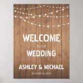 Hout Grain string lichten Welkom trouwbord Poster (Voorkant)