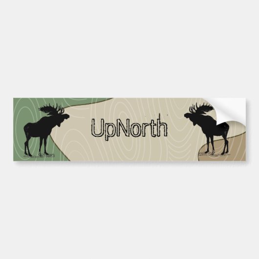 Hout Grain UpNorth Moose Silhouette Bumpersticker (Voorkant)