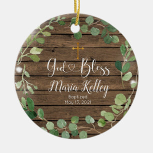 Hout Greenery Personalized Boy or Girl Baptisme Keramisch Ornament