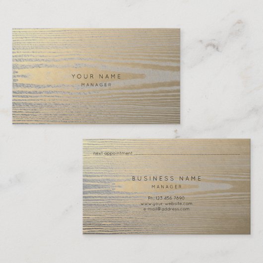 Hout Grey Silver Gold Metallic Appointment Card Afsprakenkaartje (Voorkant / Achterkant)