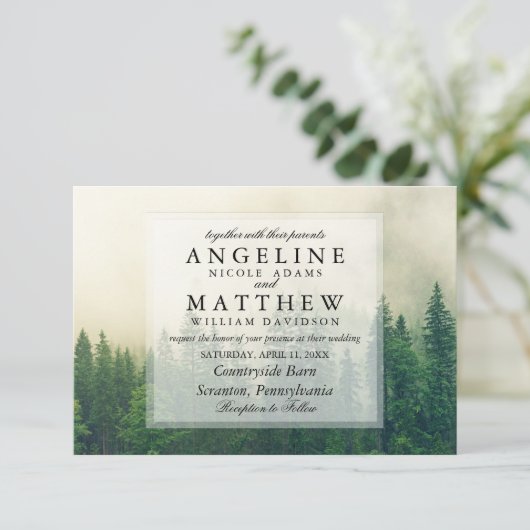 Hout Grove Green Tree Wedding Kaart (Staand voorkant)