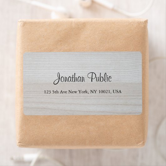 Hout Handgeschreven Script Naam Tekst Verzendadres Etiket (Insitu)