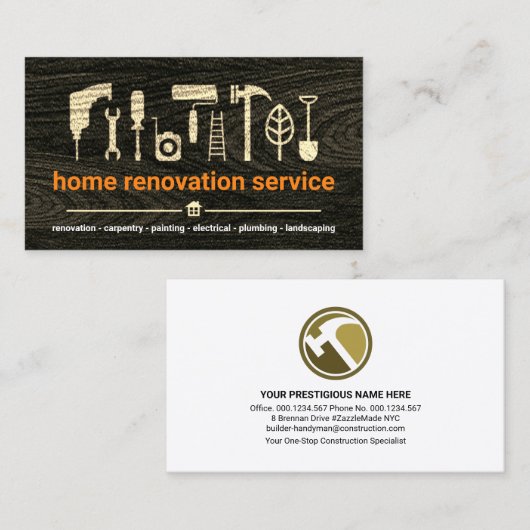Hout Handyman Builder Tools Visitekaartje (Voorkant / Achterkant)
