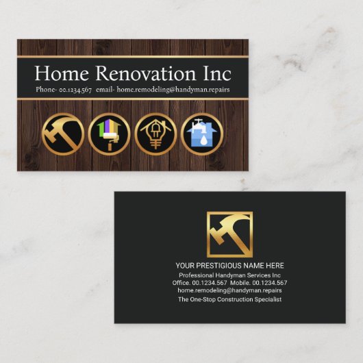 Hout Handyman Constructie Iconen Visitekaartje (Voorkant / Achterkant)