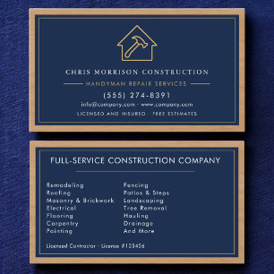 Hout Handyman Constructie Navyblauw Goud  Visitekaartje