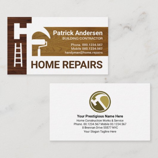 Hout Handyman Gereedschap Silhouet Visitekaartje (Voorkant / Achterkant)