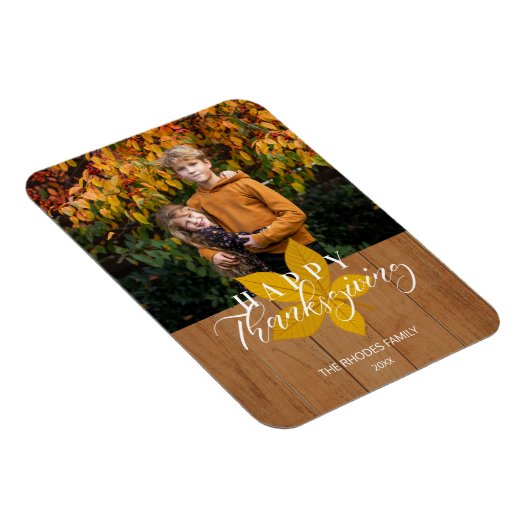 Hout Happy Thanksgiving Script Bladeren Foto Magneet (Rechterzijde)