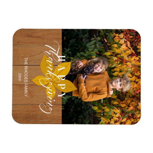 Hout Happy Thanksgiving Script Bladeren Foto Magneet (Horizontaal)