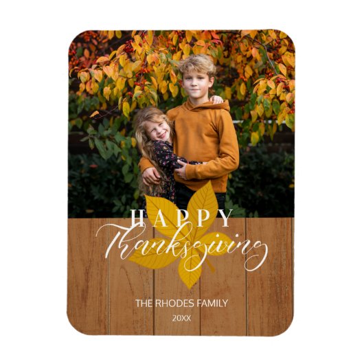 Hout Happy Thanksgiving Script Bladeren Foto Magneet (Verticaal)