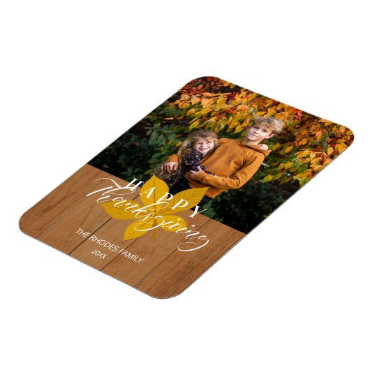 Hout Happy Thanksgiving Script Bladeren Foto Magneet (Linkerzijde)
