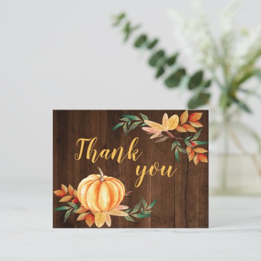 Hout Herfst Waterverf Sinaasappel Pompoen Dank u Briefkaart (Staand voorkant)