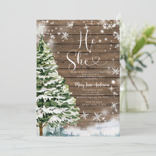 Hout Hij of Zij Groene Winter Geslacht Reveal Kaart (Staand voorkant)