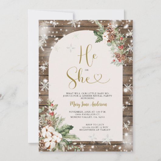 Hout Hij of Zij Kerstmis Bloemen Geslacht Onthulle Kaart (Voorkant)