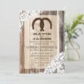 Hout Hoefijzer kant rustieke bruiloft Kaart (Staand voorkant)