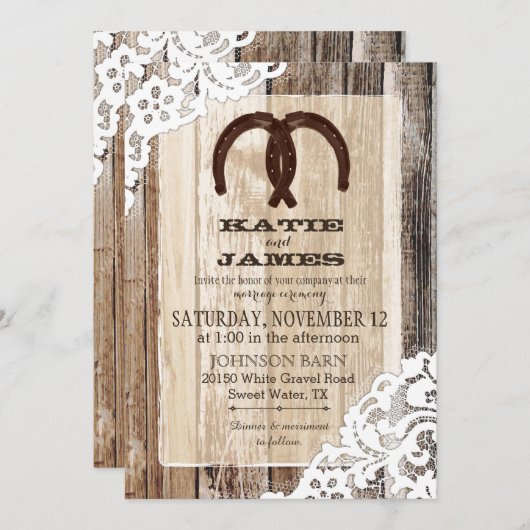 Hout Hoefijzer kant rustieke bruiloft Kaart (Voorkant / Achterkant)
