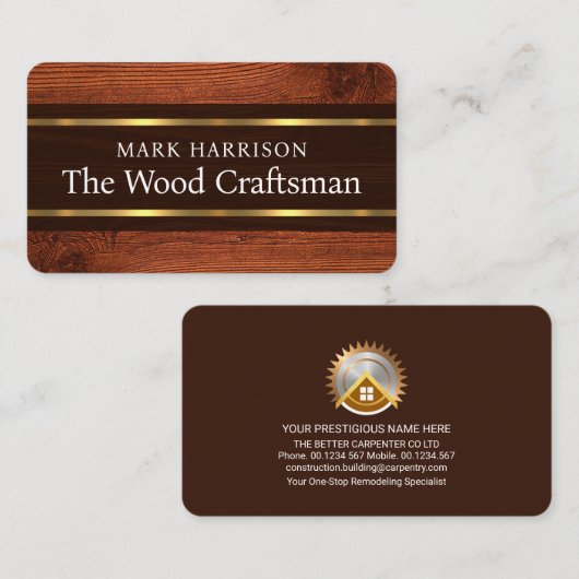 Hout Houten Gouden Lijnen Vakman Visitekaartje (Voorkant / Achterkant)