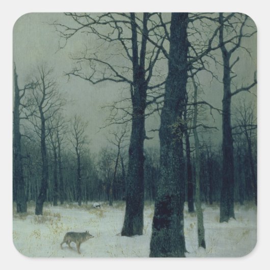 Hout in de winter, 1885 vierkante sticker (Voorkant)