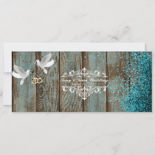 Hout in distress en duiven trouw-RSVP met glitters Kaart (Voorkant)