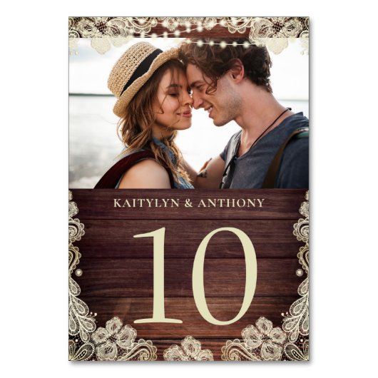 Hout Ivoor Kant Foto Trouwtafel Nummer Teken Kaart (Voorkant)