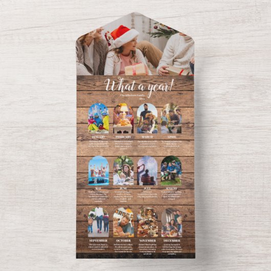 Hout Jaaroverzicht Multi Foto Collage Kerstmis All In One Uitnodiging (Binnen)