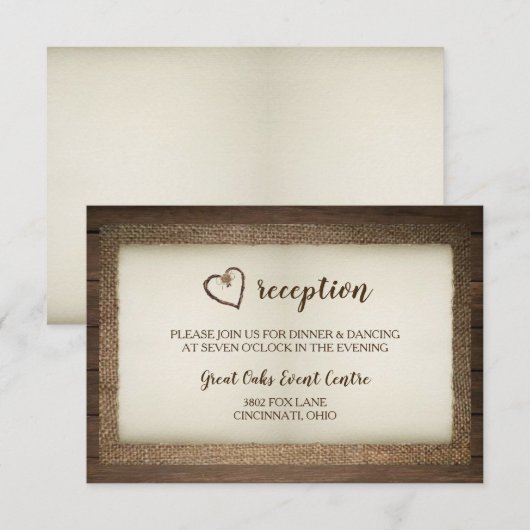 Hout, Jute & Touw Hart Trouwontvangstkaart Kaart (Voorkant / Achterkant)