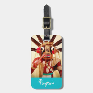 Hout kachina pop foto vet aangepaste naam script bagagelabel