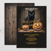 Hout Kat en Pompoen Halloween Kaart (Voorkant / Achterkant)